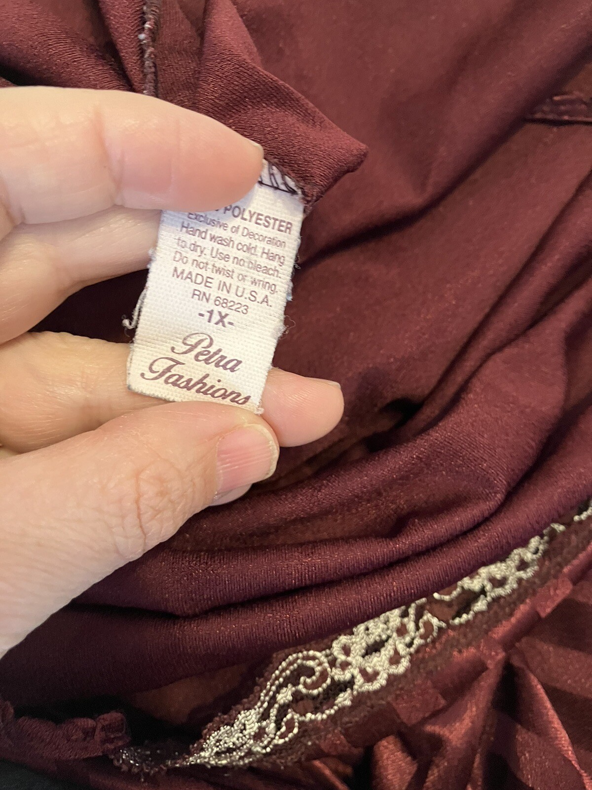 Vintage Petra Fashions Womens Nightgown Lingerie Burgundy 1X 90’s Slip Dress