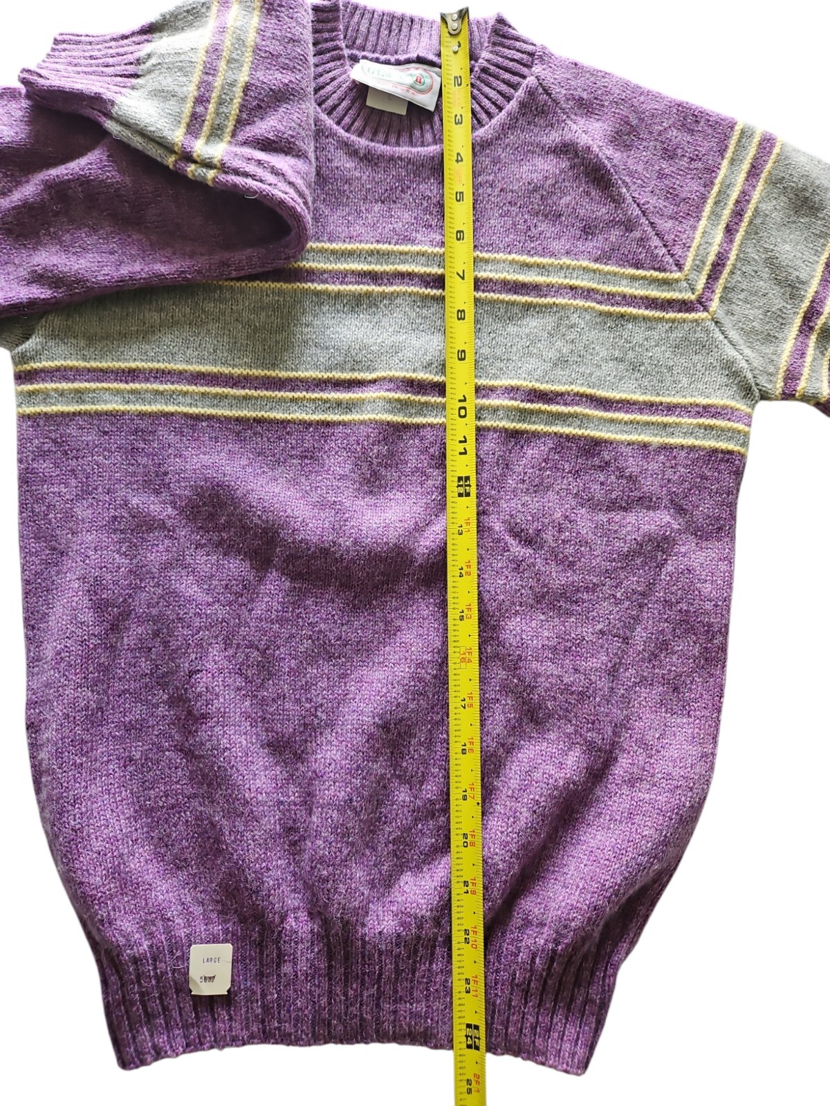 VTG NOS 70s Prego II Preppy Purple Shetland Wool Blend Pullover Sweater Large