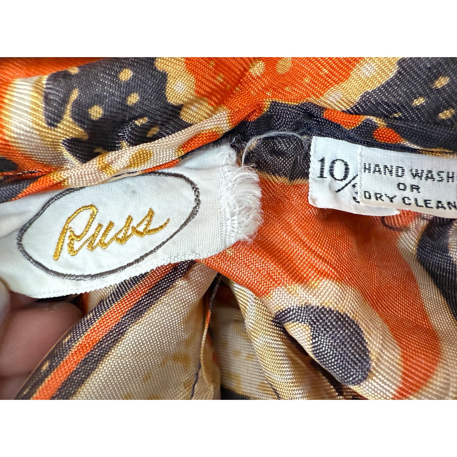 Authentic VTG 70s Russ Blouse 10/32 Abstract Floral Crinkled Nylon Huge Collar