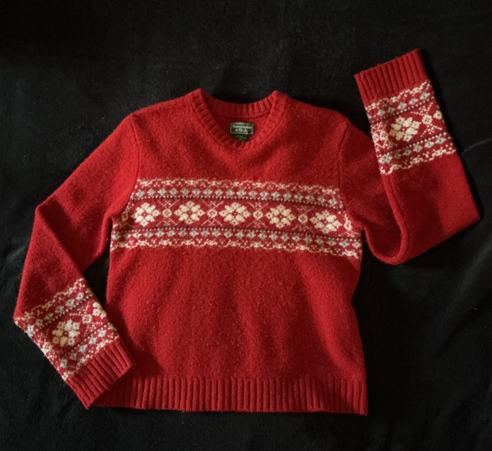 Vintage Y2K Abercrombie & Fitch Women M 100% Wool Shetland Red Preppy Sweater