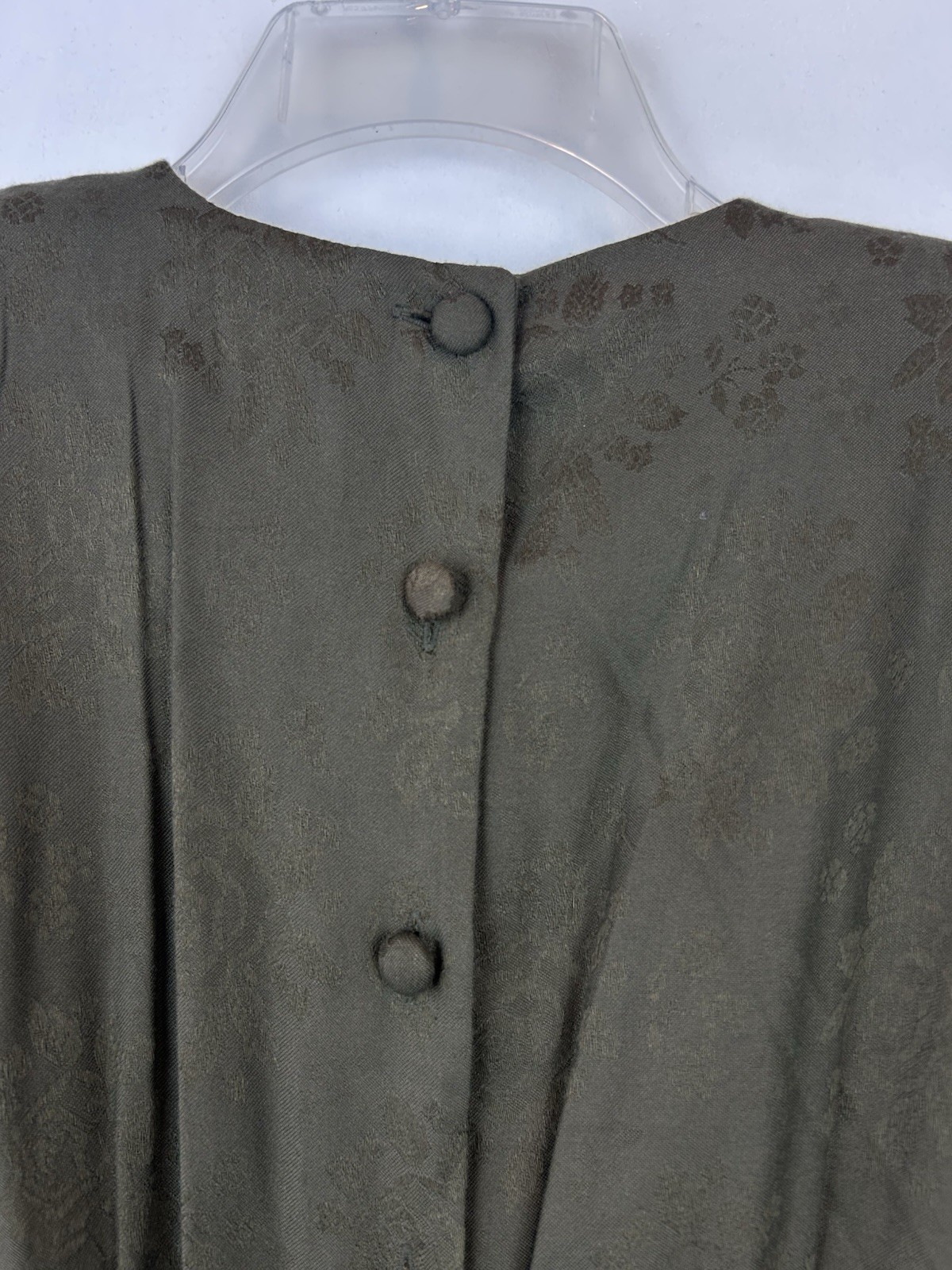 80s Vintage Dress Green Tapestry Print Midi Lace Collar Read