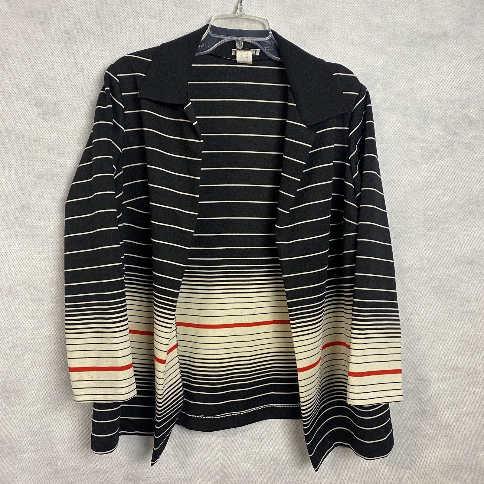 Vintage 70s Pepper tree Open Front Poly Jacket Women 18.5 Black White Red Flaw