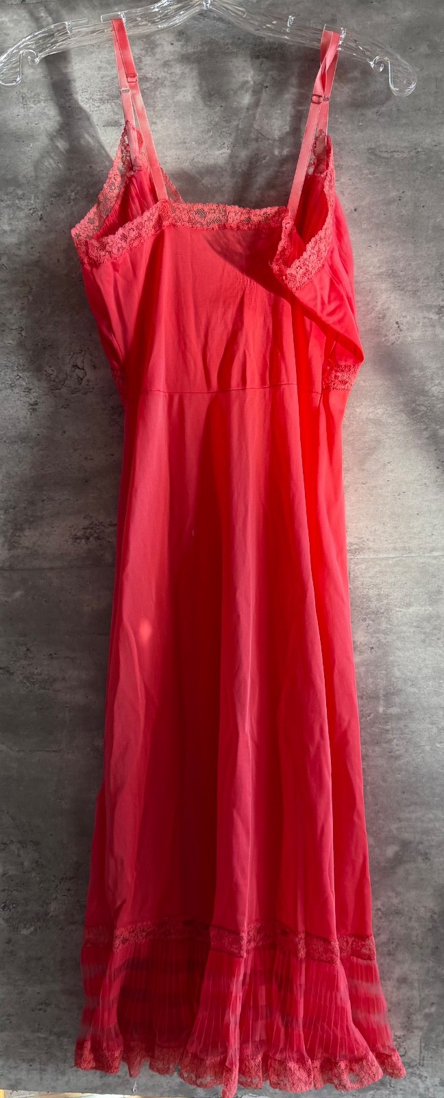 Vintage 1960s Evette Red / Pink Dupont Nylon Floral Lace Slip Dress Size 32