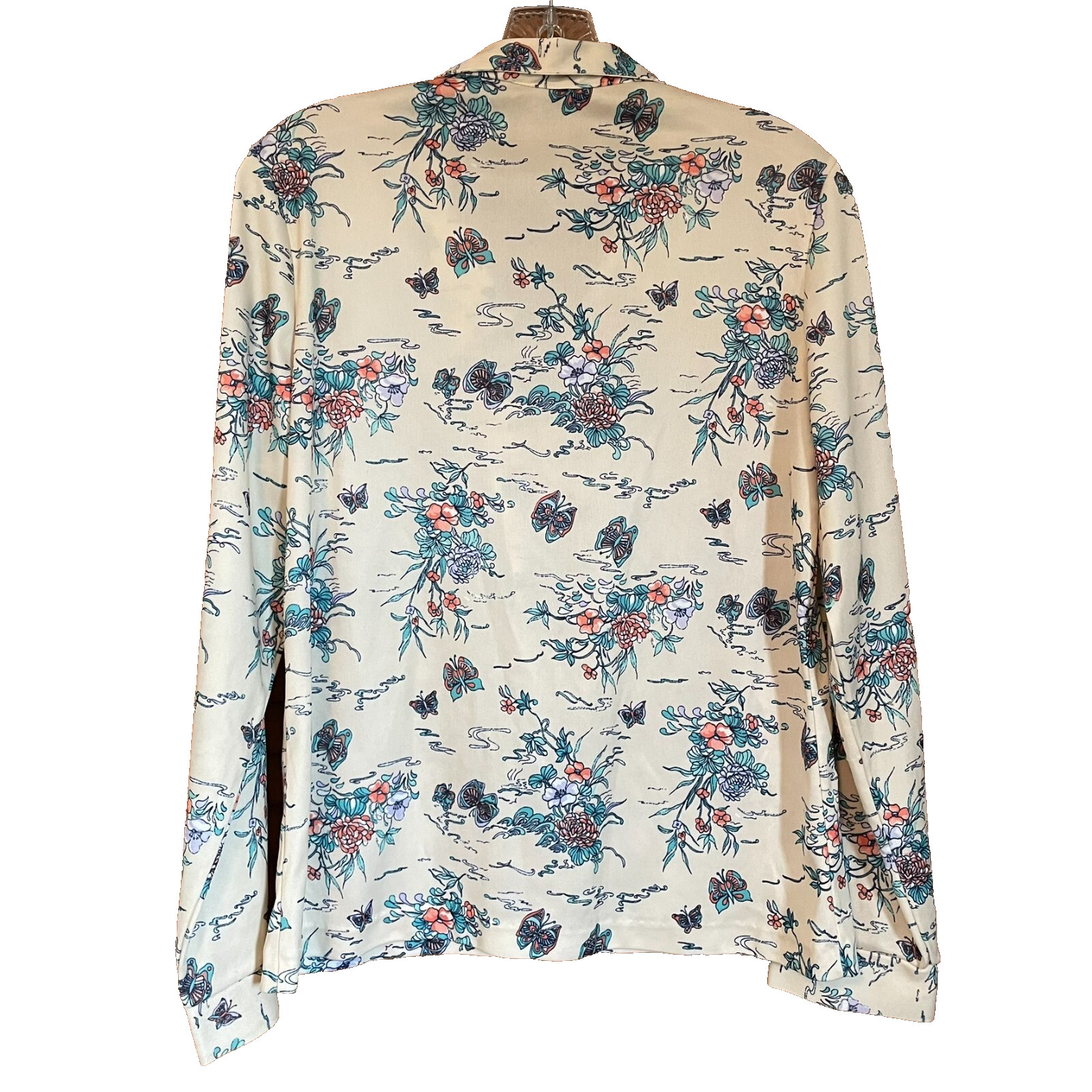 VTG Groovy 70s Polyester Button Down Shirt Butterflies Flowers disco hippie