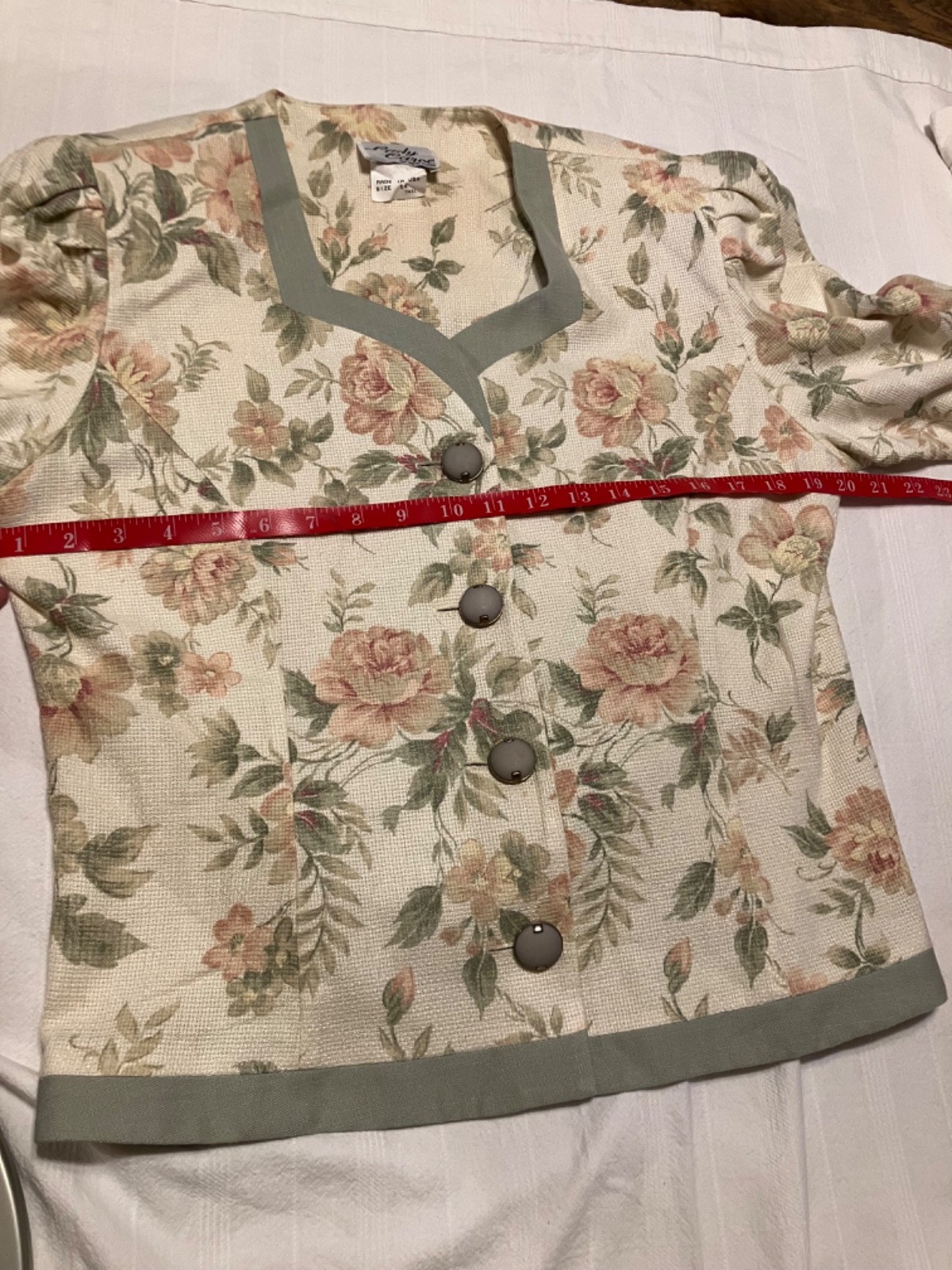 Vintage 80s Lady Carol of New York Sage Green and Cream – Size 14