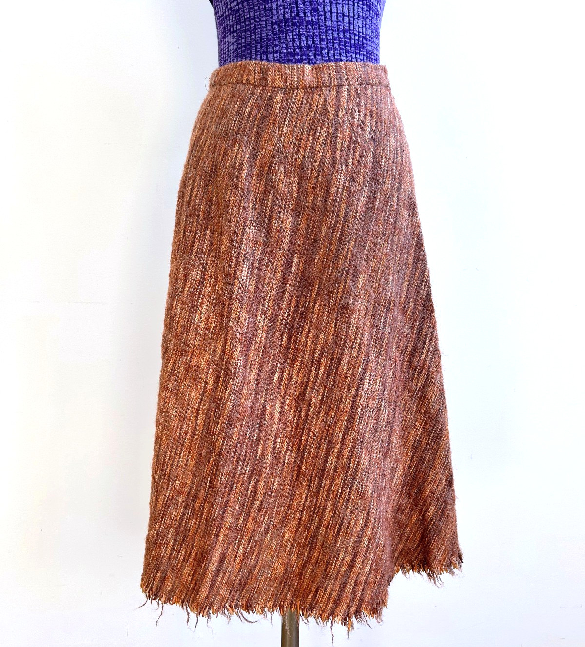 Vintage Wool Autumnal Tweed Skirt Aunt Abigail’s Attic Bias Cut A-Line 30″ W