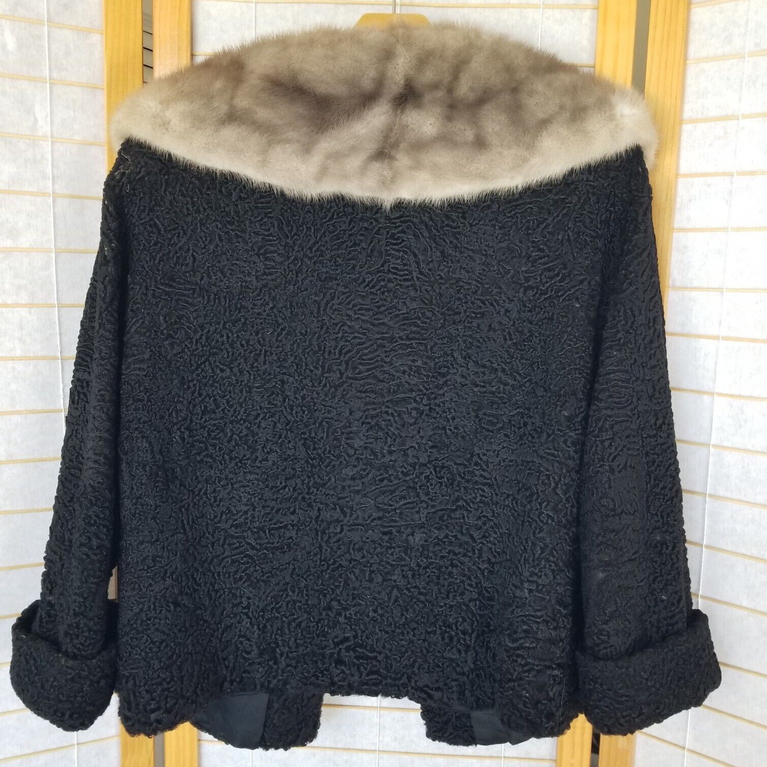 Vintage Black Wool and Mink Coat Short Opera Jacket Size M/L 1950s/60s FLAW