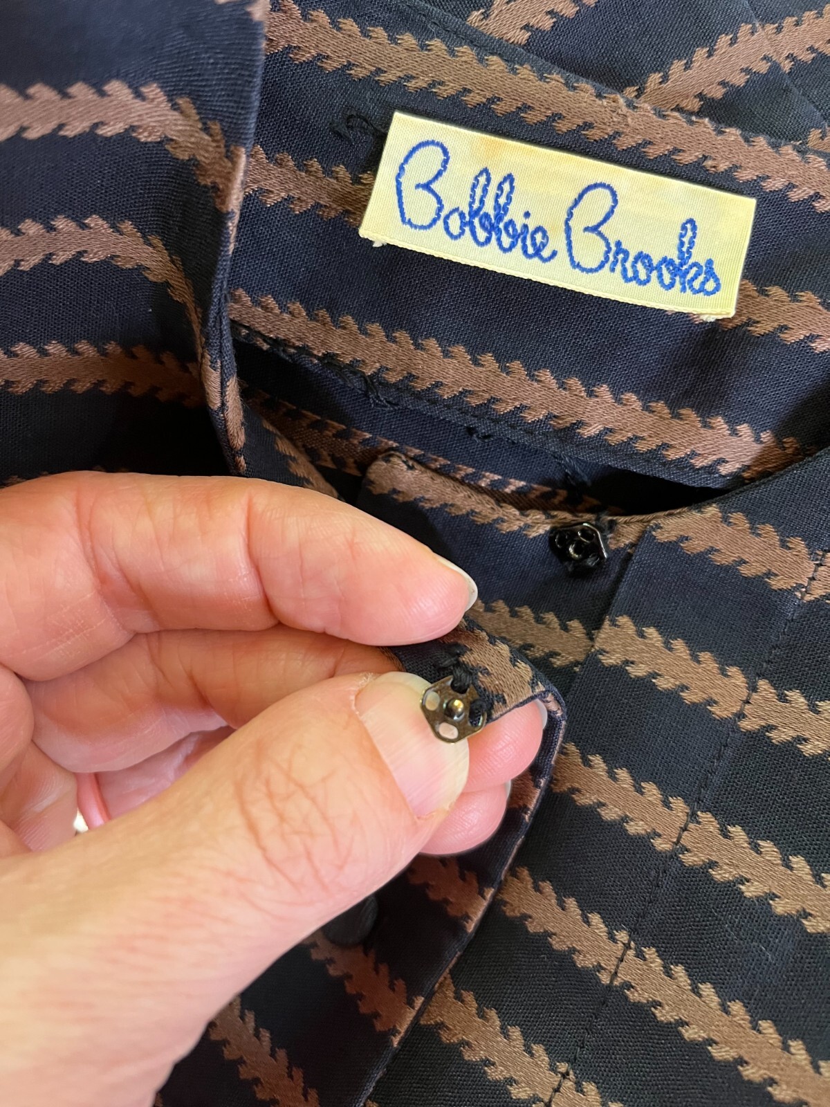 Vintage Bobbie Brooks 1960s Dress Black Coppery Brown Striped