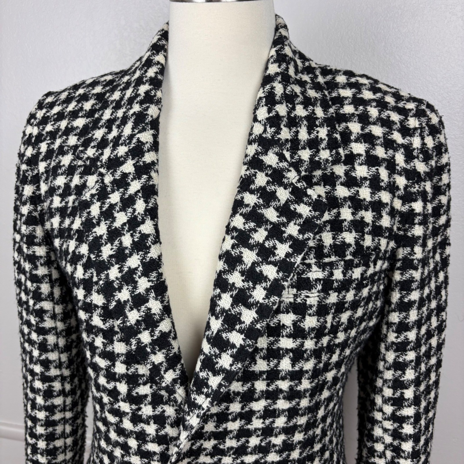 Lizwear Petite Vintage Houndstooth Blazer Size 4P Black White Academia Classic