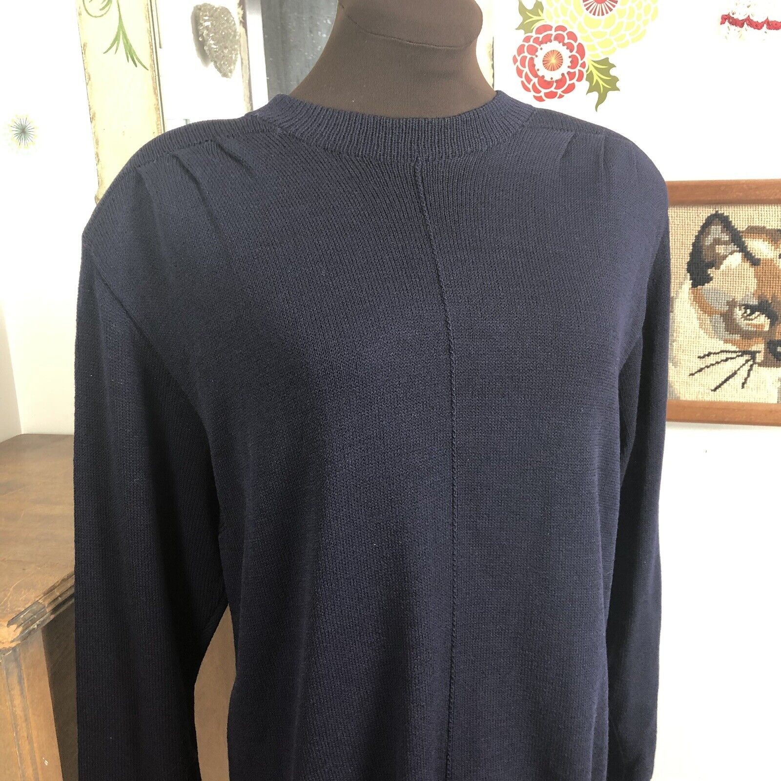 Vintage St. John Santana Knit Tunic Top, 1980s Navy Blue Sweater, Sz S