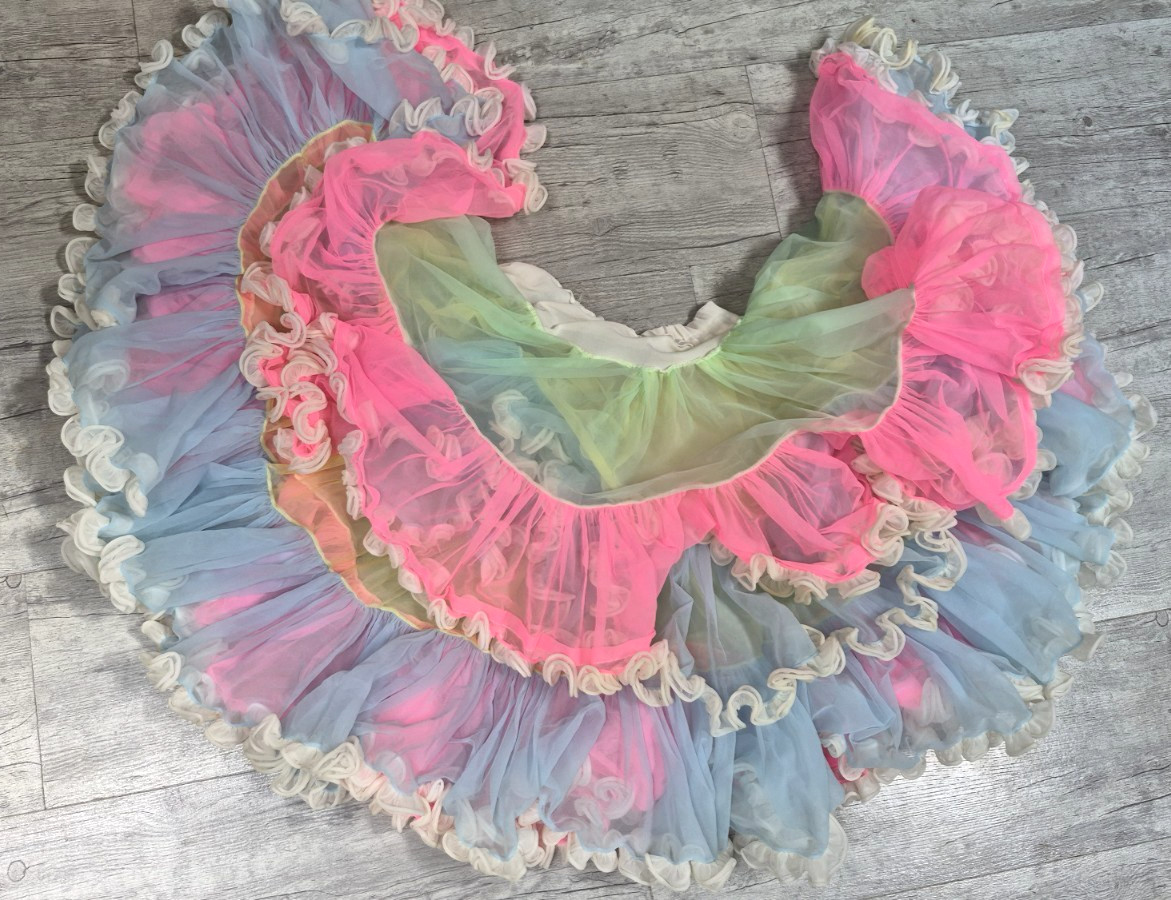 Vintage NEON Pink Blue Yellow Green Petticoat One Size Fits All Nylon