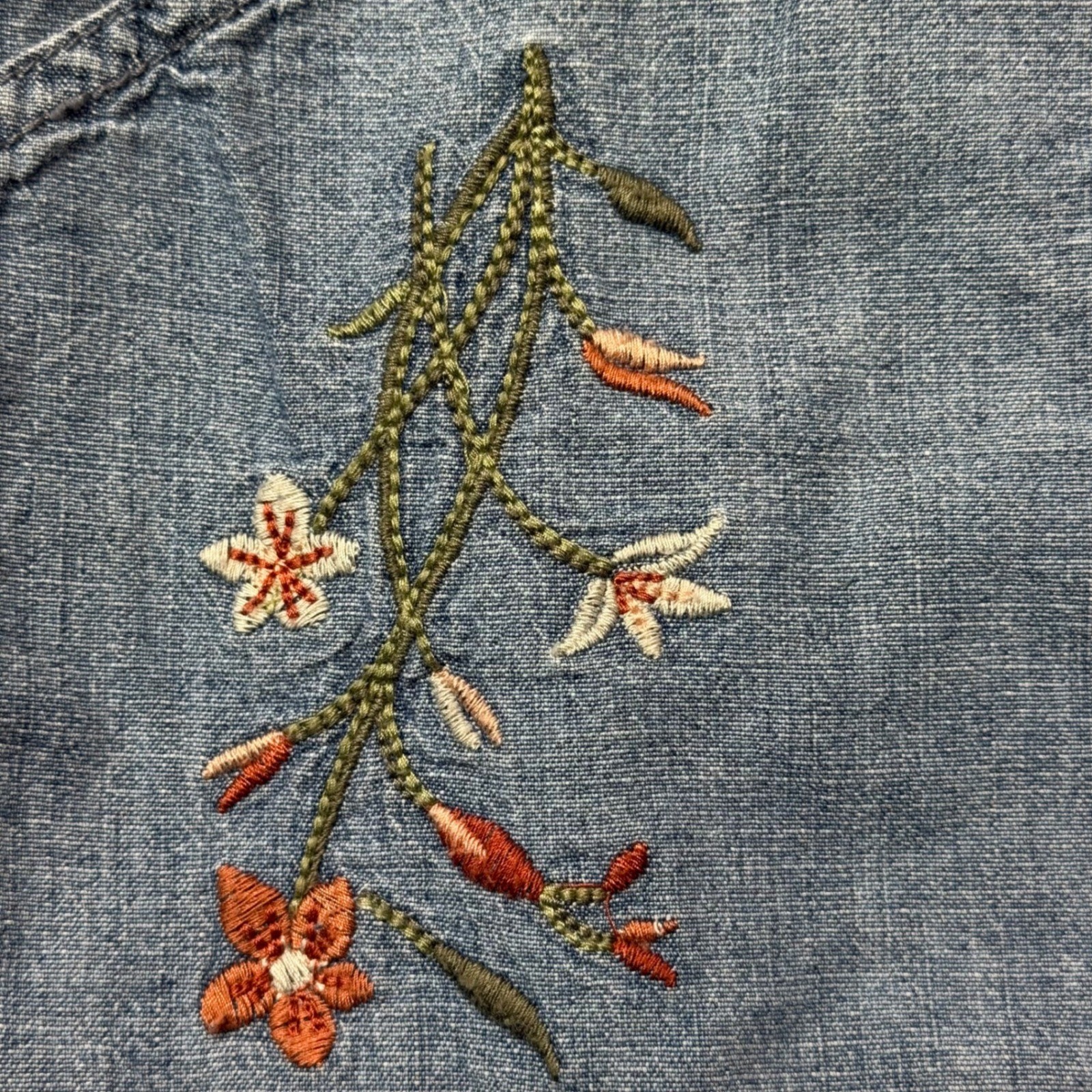 Vintage St. Johns Bay Floral Embroidered Floral Denim Shorts 18 Blue 100% Cotton