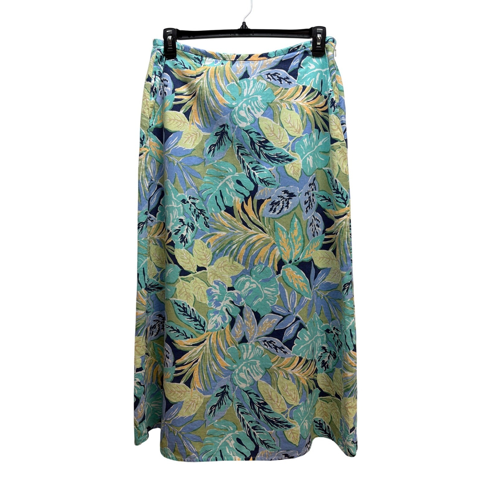 Vtg Talbots Linen Blend Leaf Print A-line Maxi Skirt Size 12 Coastal Tropical