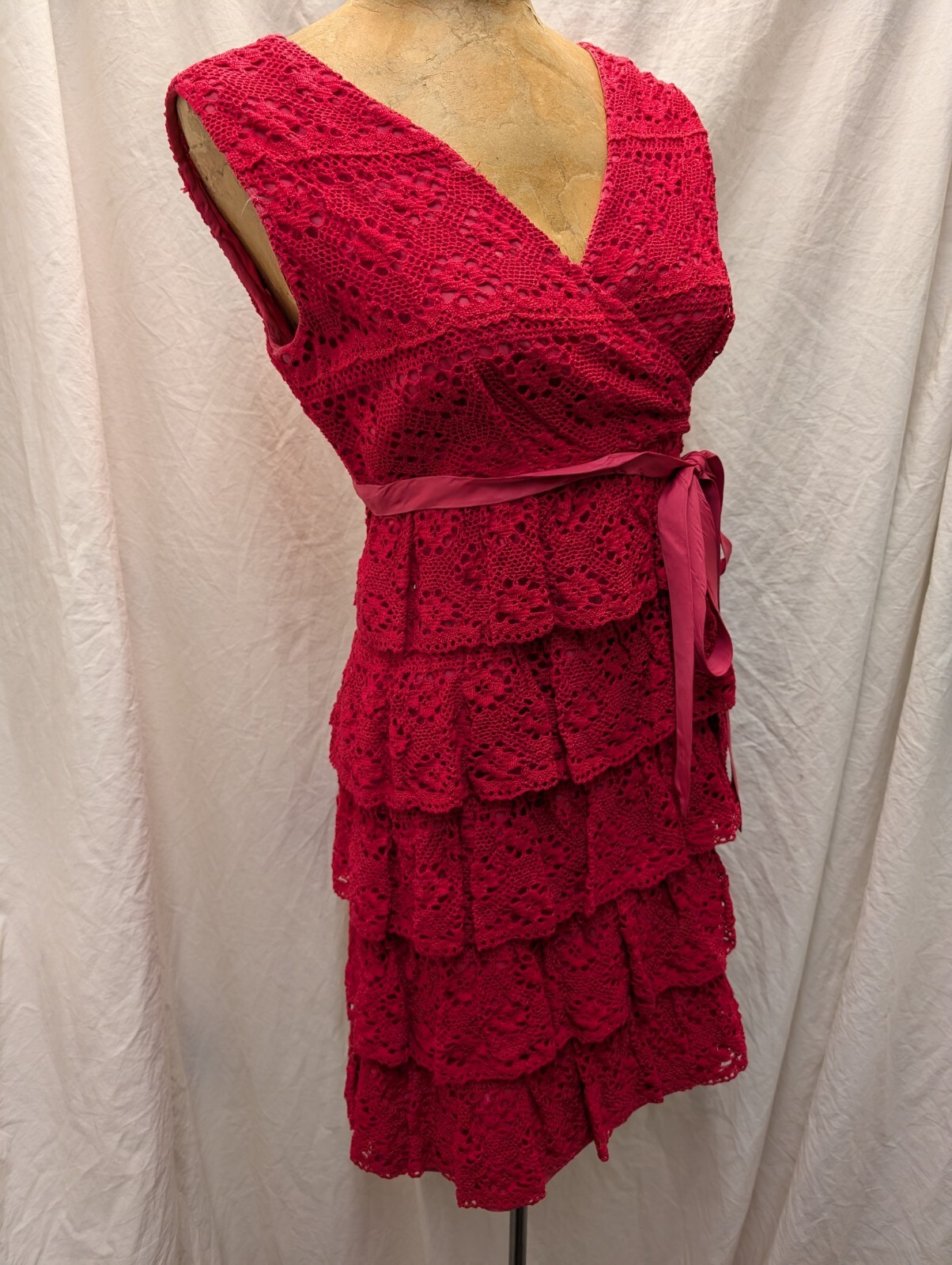 Vintage 1960’s Red Crochet Cotton Lace Mod Dress by Darling Small