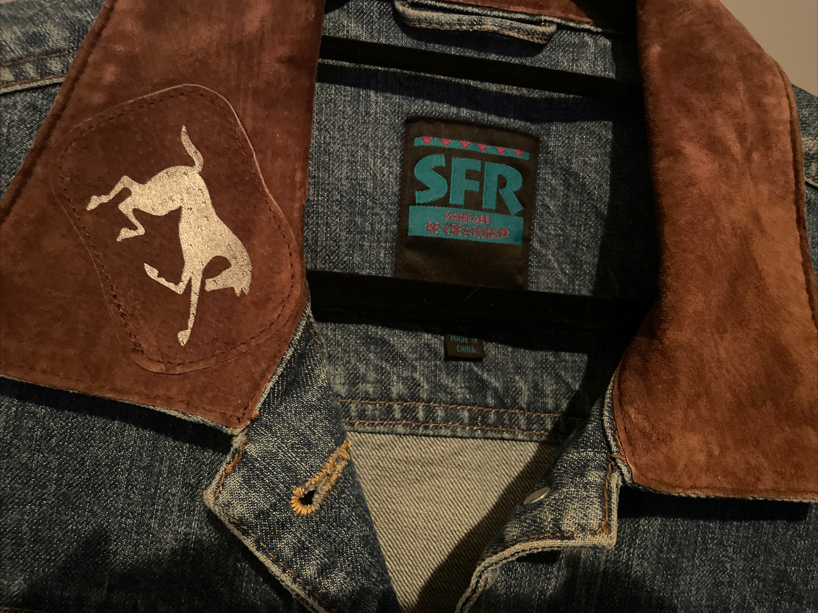 Vintage SFR Santa Fe ReCreations Denim & Leather Jean Jacket Women’s Size Medium