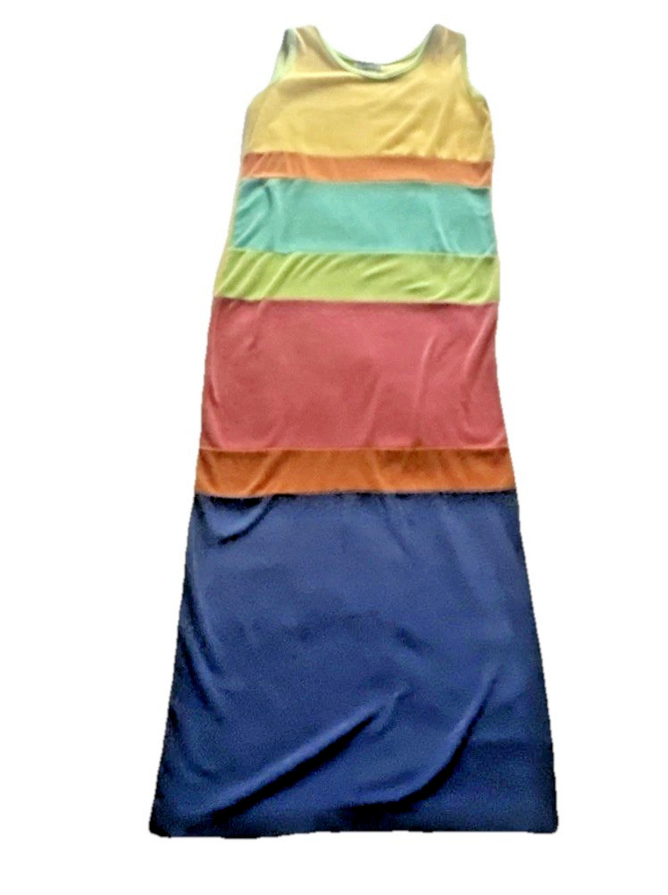 1970s Gertrude Davenport Terrycloth Color Block Maxi Dress Swim Coverup S