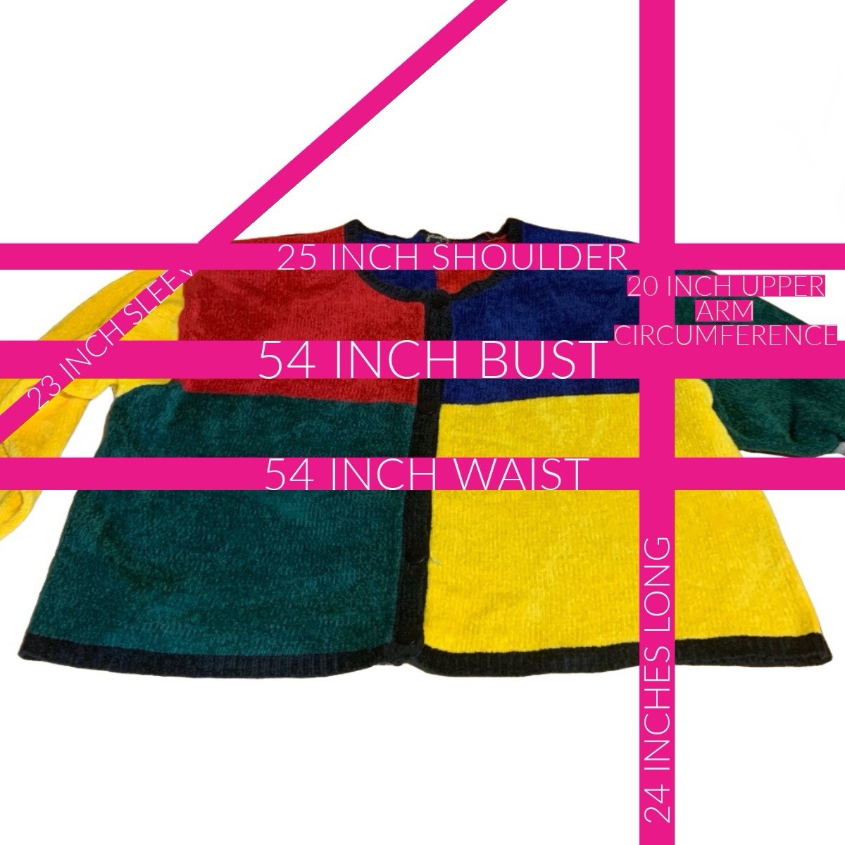 VINTAGE CIRCA 1990’S JACQUE AND KOKO BLACK W/MULTI COLOR CARDIGAN SIZE 22/24
