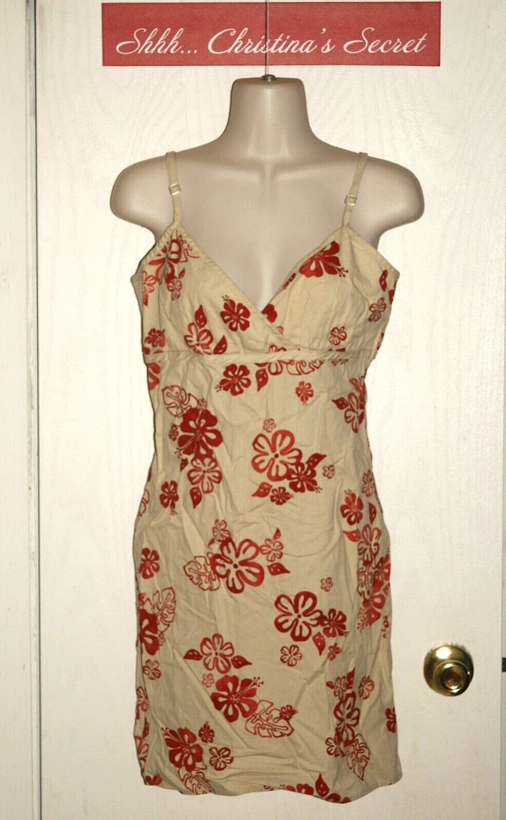 VINTAGE 90s TILT Short Sundress Cotton Stretch Straps Beige Paprika Sz M * VG+++