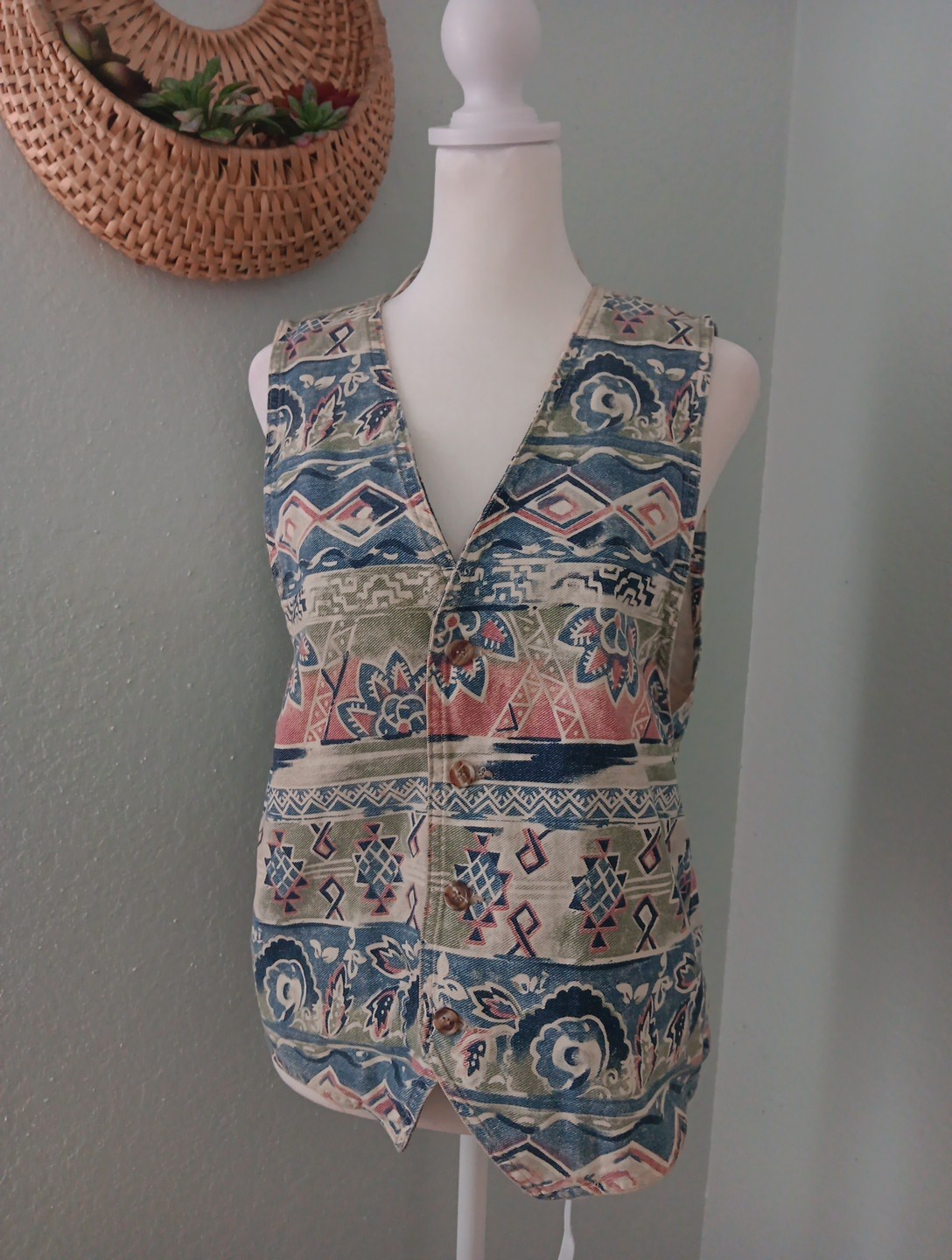 Vintage Vivaldi Jeanswear Made In USA Aztec Western Vest Sz M