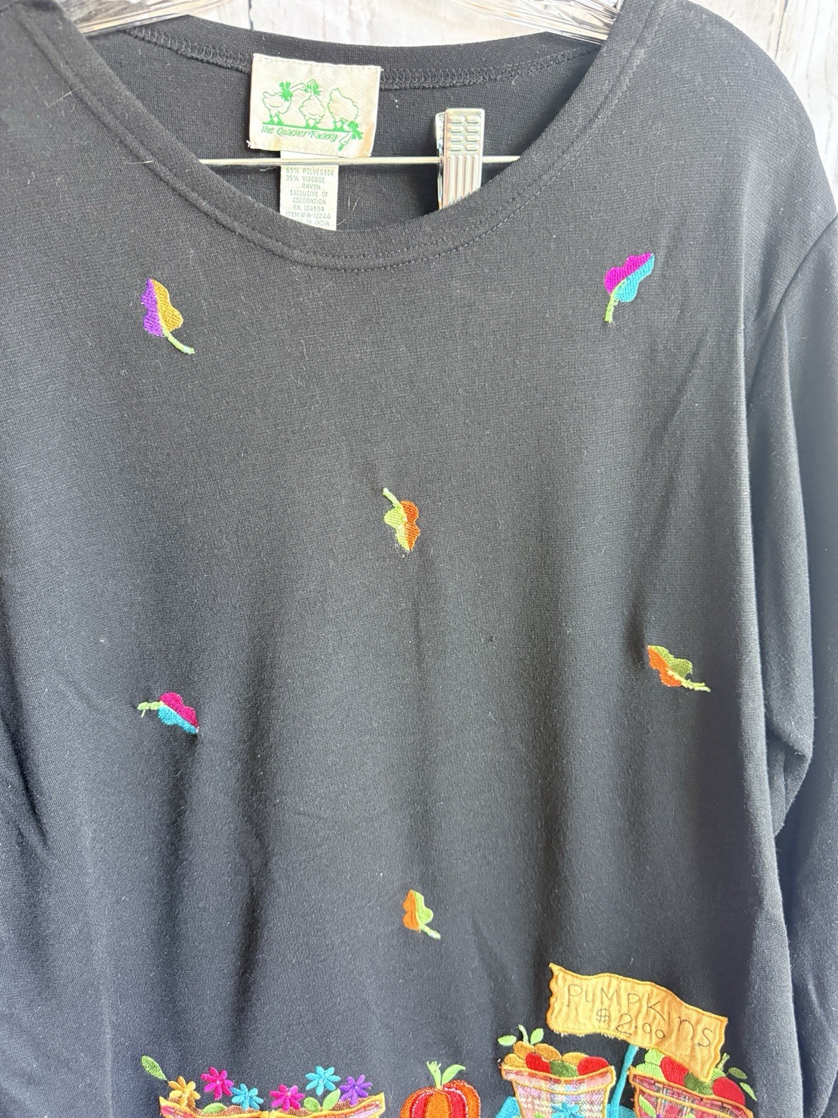 Vintage Quacker Factory Shirt FALL PUMPKIN PATCH EMBROIDERED Teacher Whimsy L