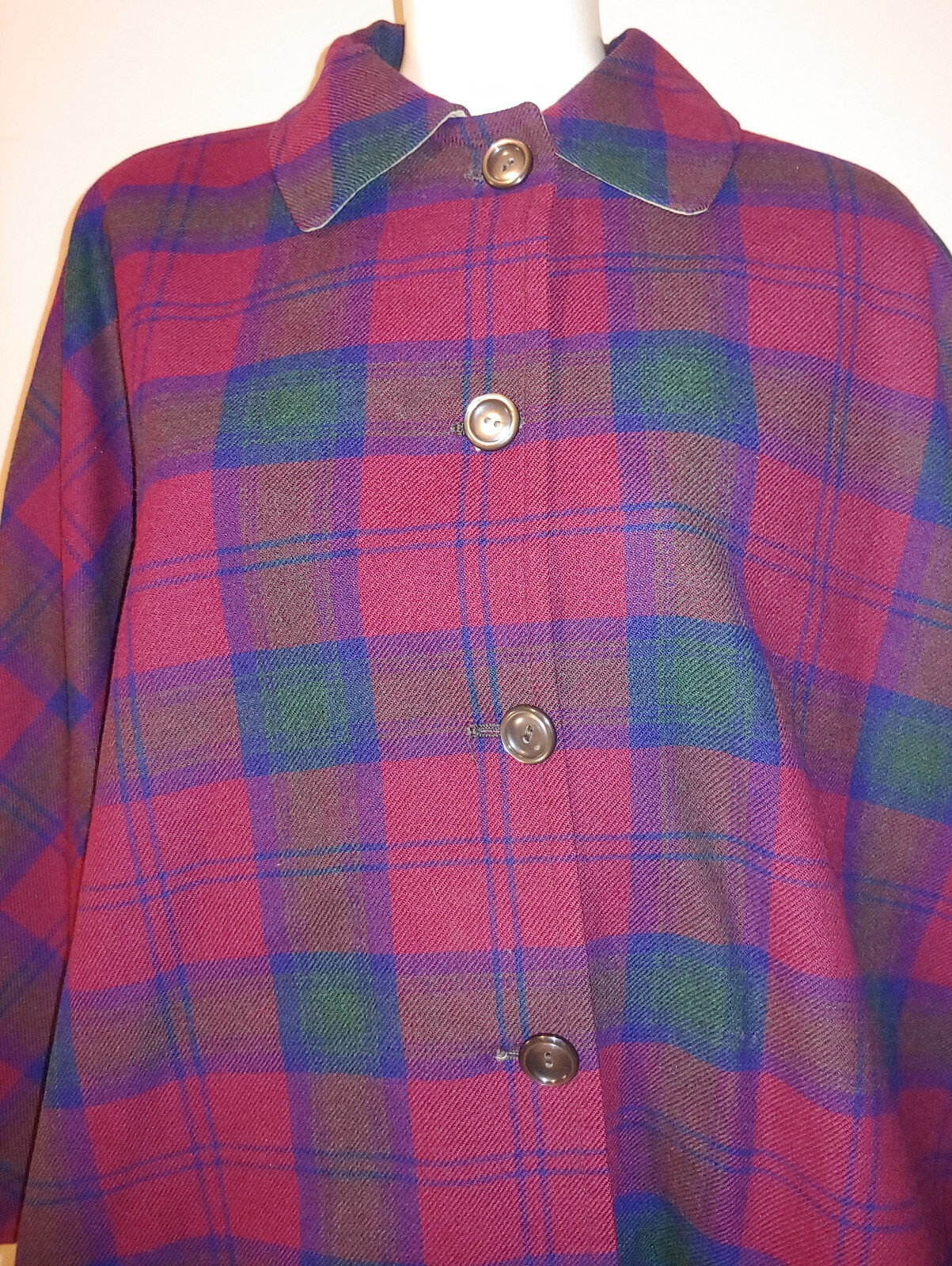 Vintage Red Green Plaid Cape Reversible Khaki Canvas OS S M L XL