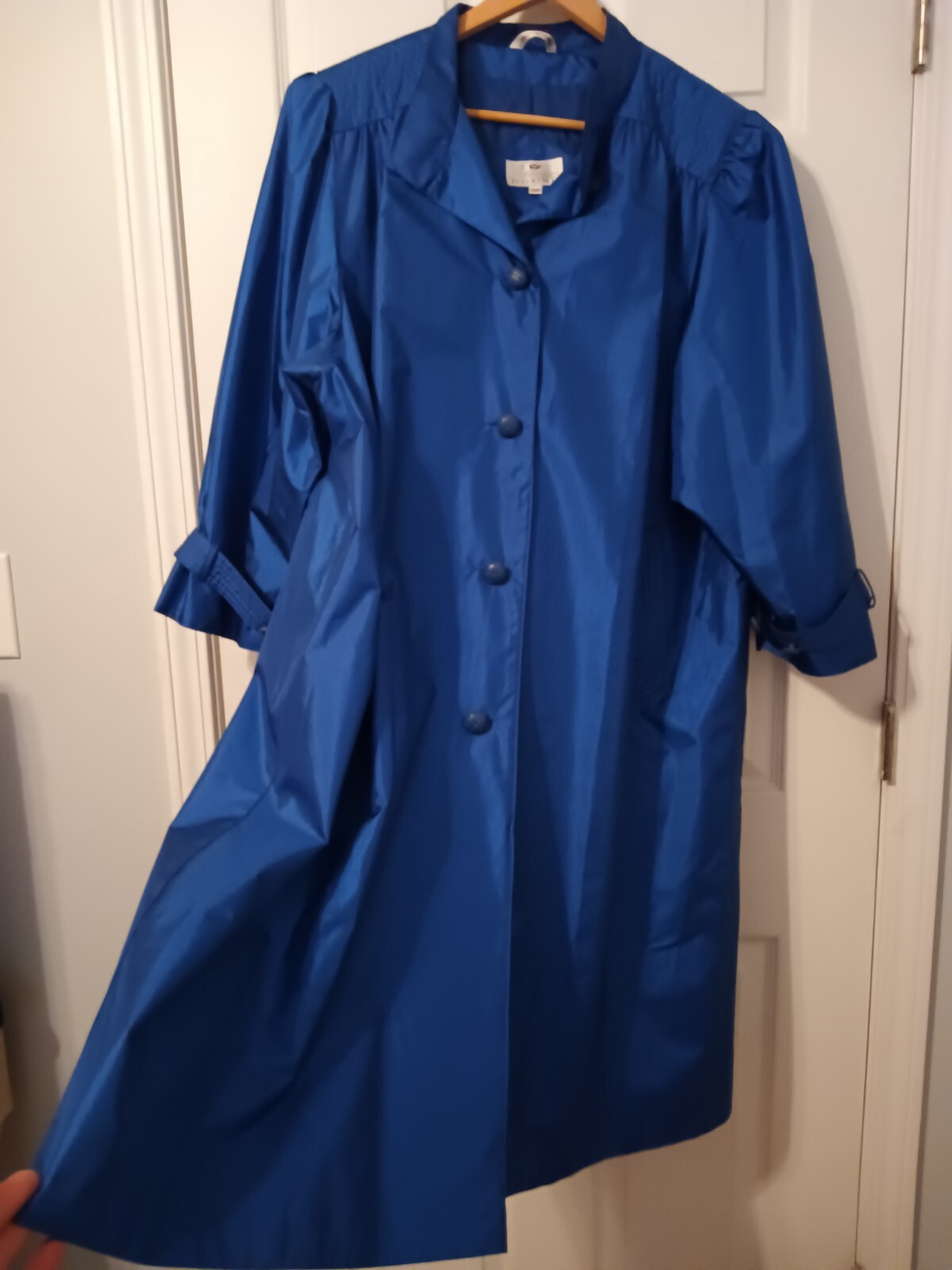 VTG Worthington rain coat electric blue puff sleeves wide body 20WP PLUS GREAT
