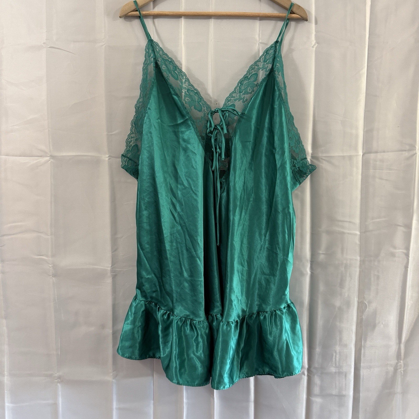 Vintage Feather Bed Intimate Nightie Teddy 3X Lingerie Green Satin Sexy USA