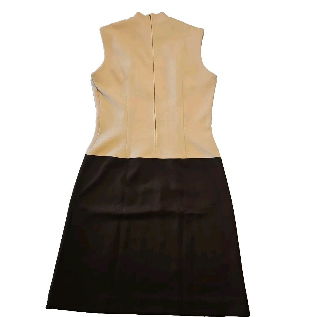 Vtg Hob Nobber Sheath Dress Womens S Brown Beige 60s Mod Double Knit Stretch