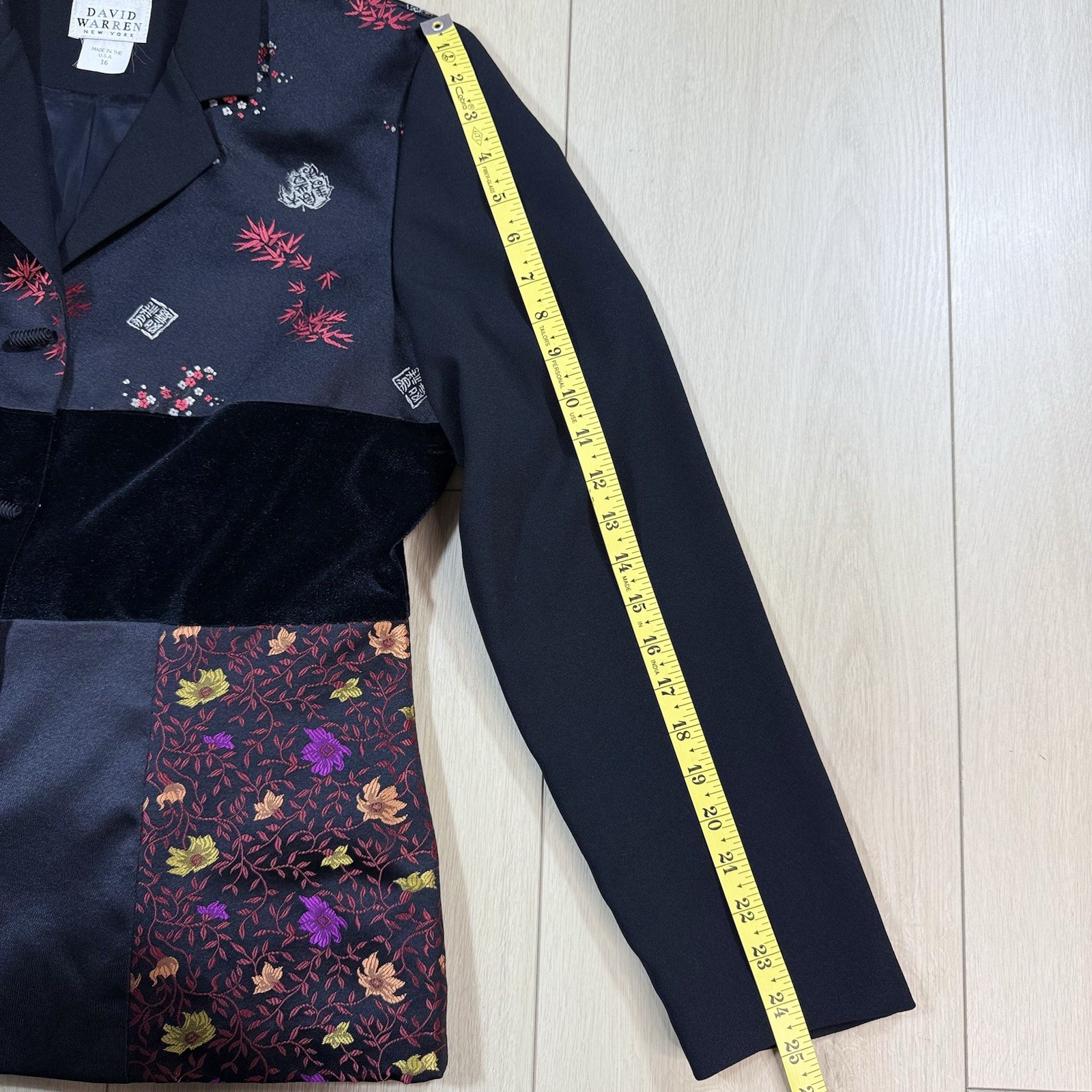 Vintage David Warren Patchwork Floral Velvet Blazer Jacket Women 16 Made in USA