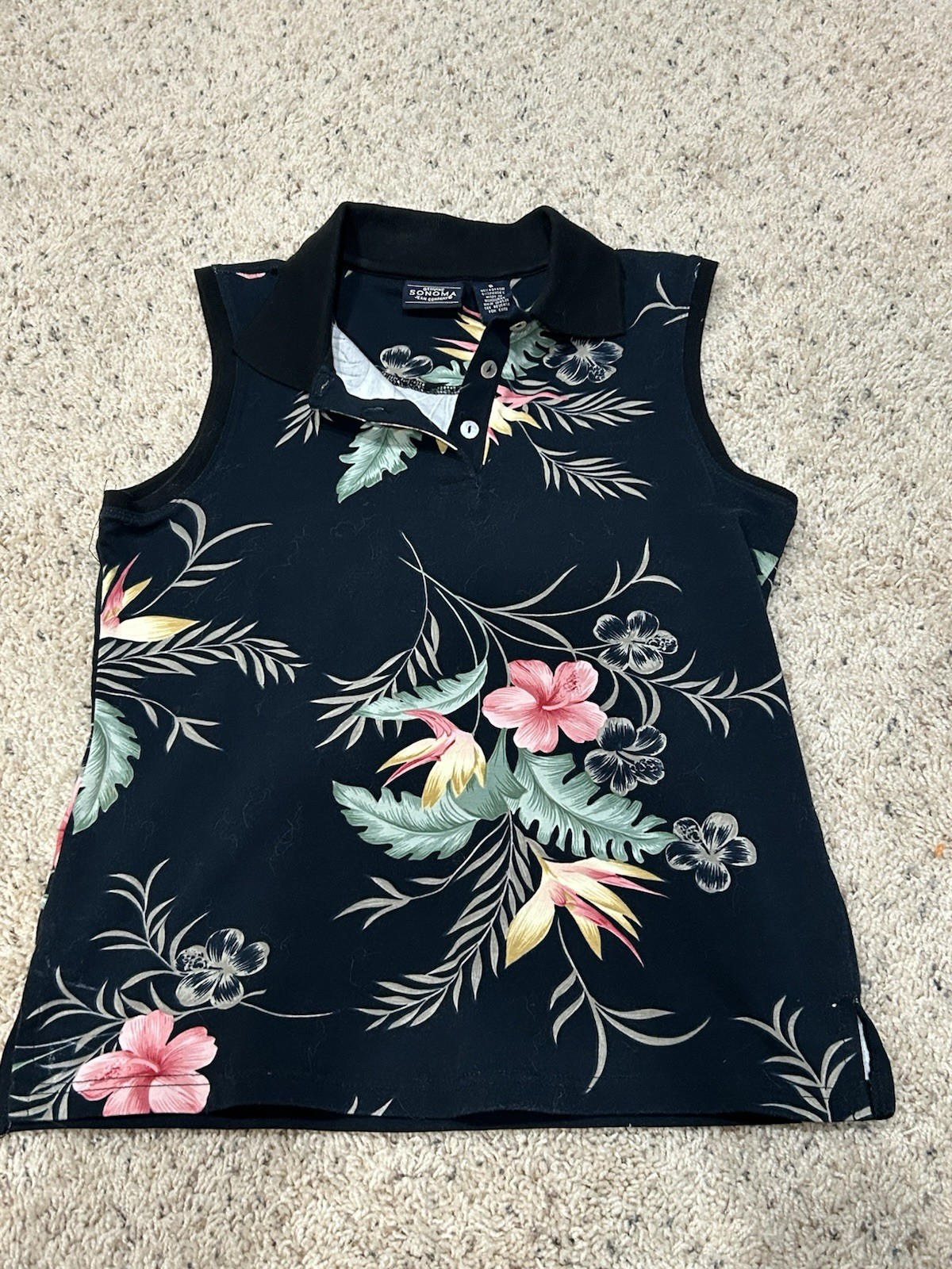 Vintage Sonoma Hawaiian Print Collared Sleeveless Blouse size S