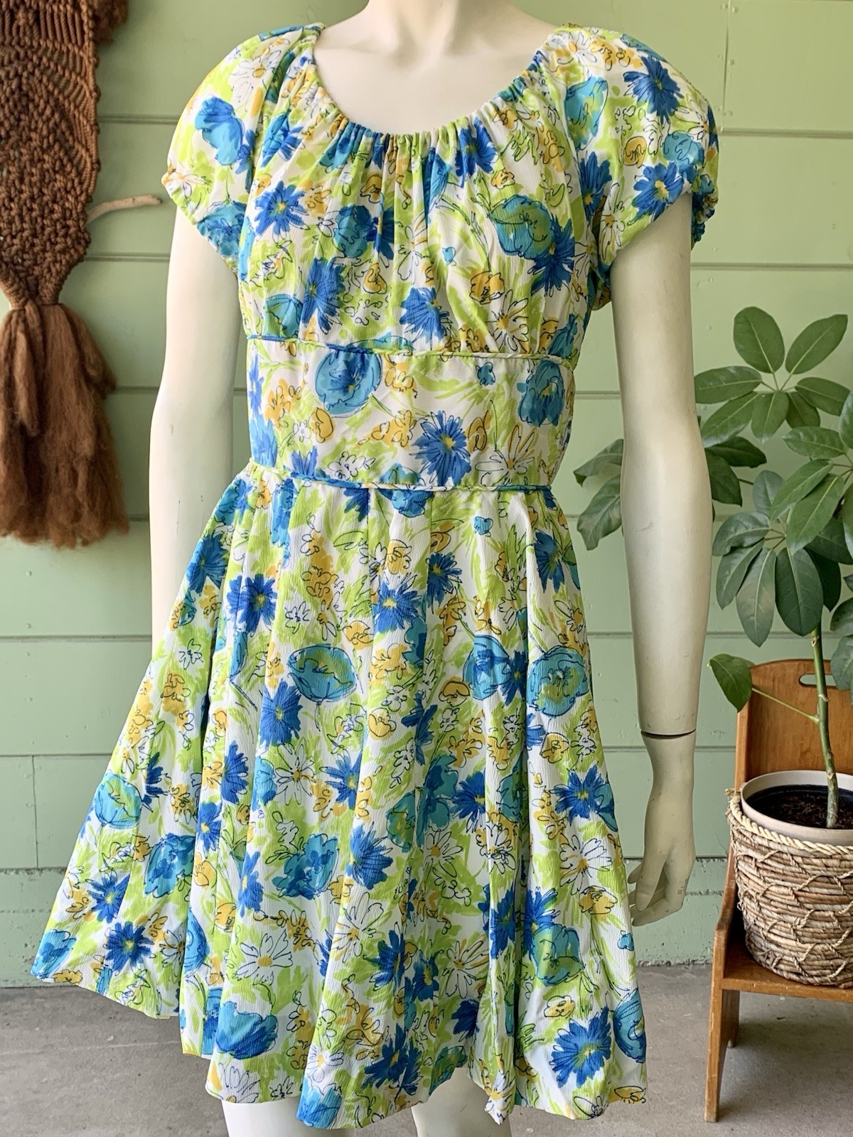 Pretty Floral Watercolor fun Summer Dress 1970s vintage Handmade Boho Cowgirl