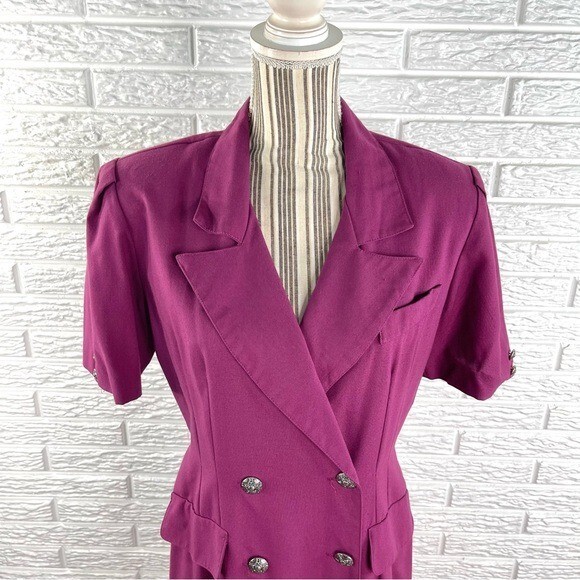Vintage Jessica Cole Magenta Collared Double Breasted Midi Dress Size 10