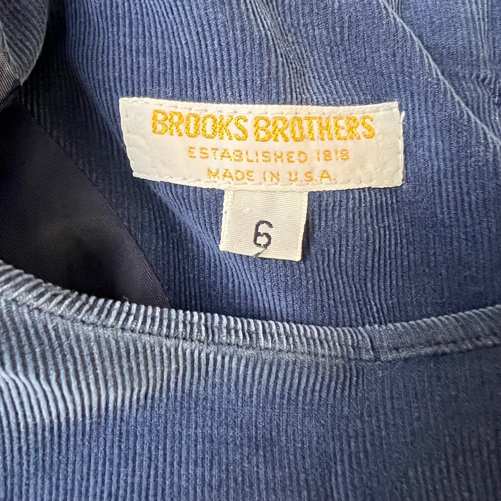 Brooks Brothers Vintage Navy Blue Corduroy Dress Button Back Made in USA 6