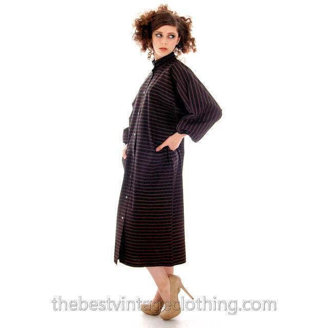 VTG Vuokko Finland Minimalist Mod Black Cotton Stripe Dress S SIlver Popper Snap