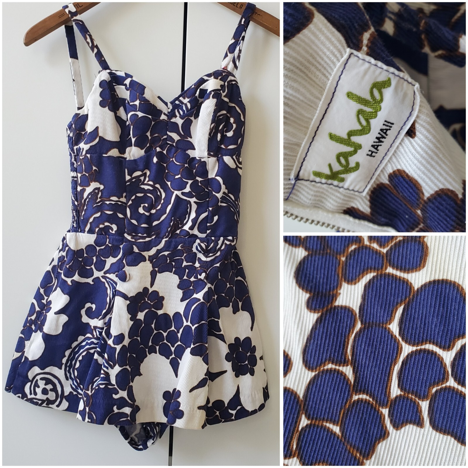 VTG 50s 60s KAHALA ROMPER Bathing Swim Suit Cotton Pin Up Bombshell Playsuit XS