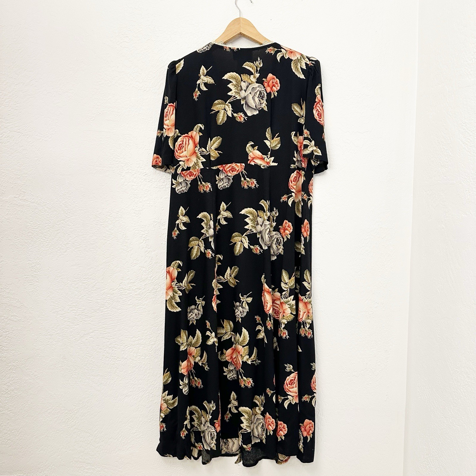 Vintage 90s More Jazz A Chorus Line Black Floral Dress Cottagecore Womens Sz 16