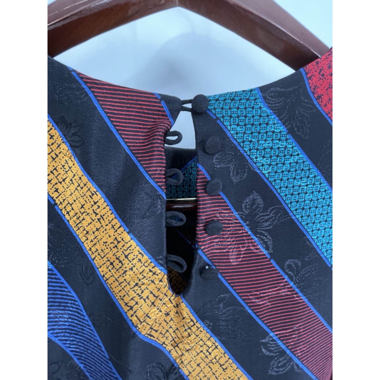 Excellent Leslie Fay Womens Dress 10 Midi Multi Color Stripe Vintage Puff Sleeve