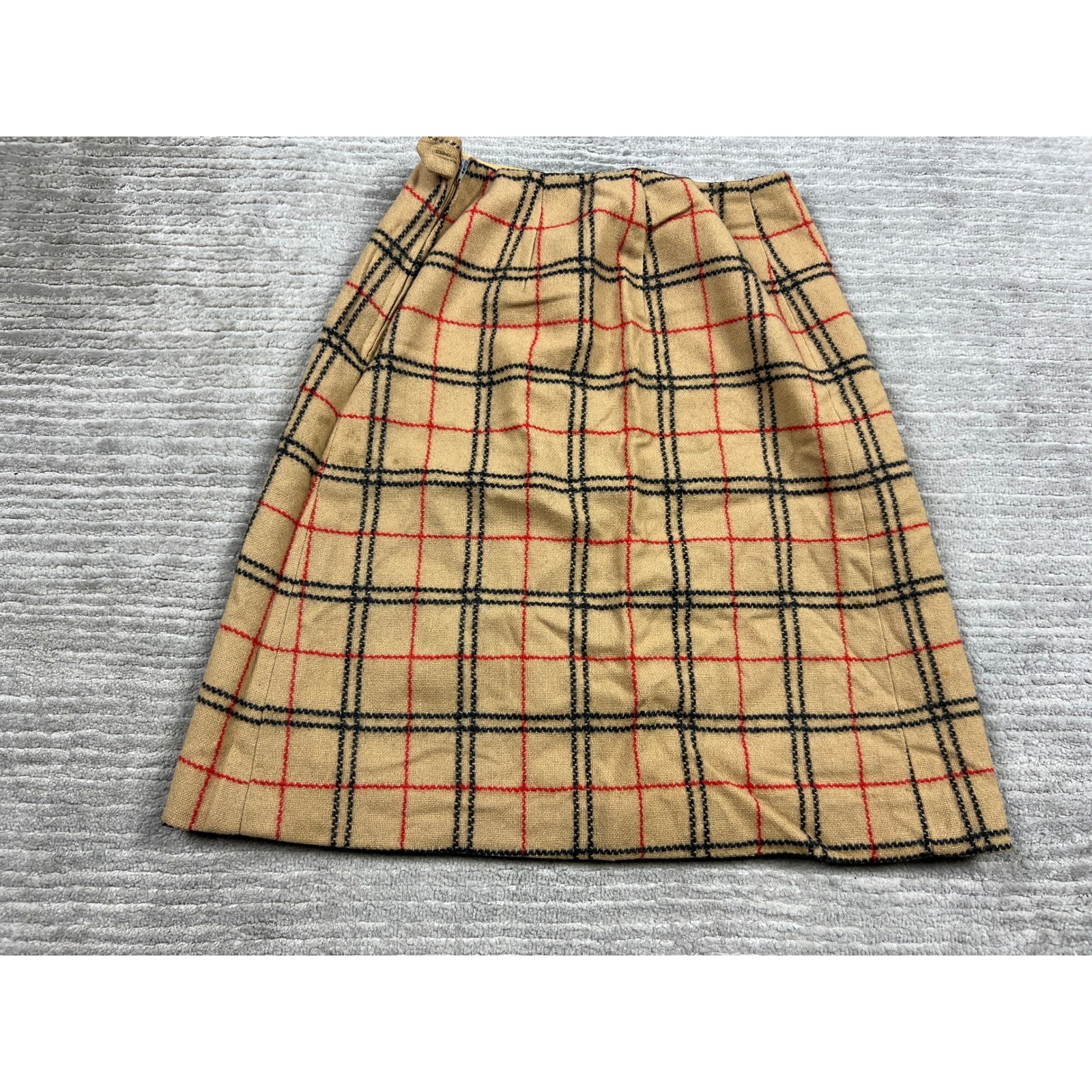 Corner House Skirt Womens 8 Tan Plaid A-Line Vintage Quakertown Wool Blend Check