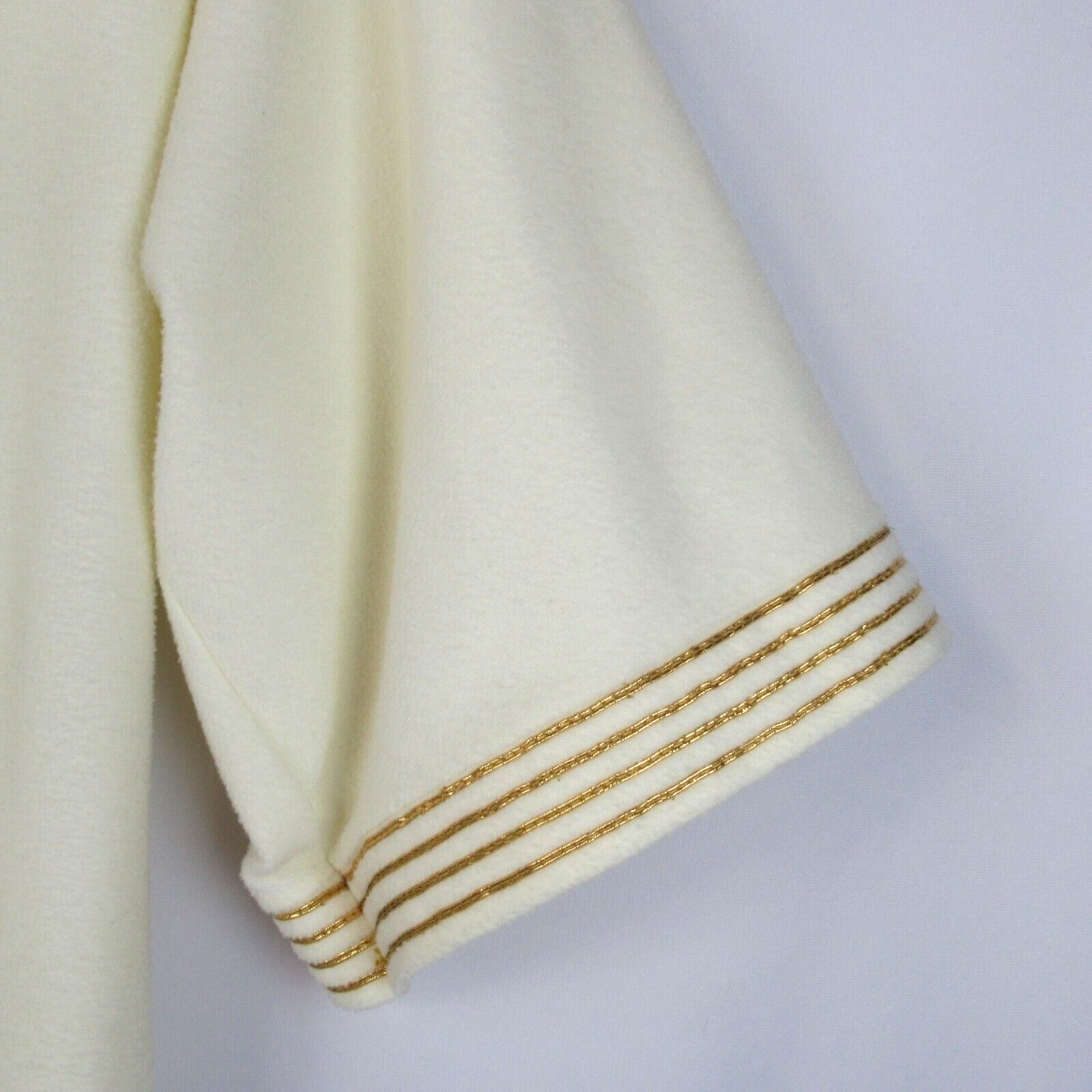 Vintage SEARS Cream Robe Gold Metallic Trim Belt SMALL 3/4 Sleeves At Home Wear