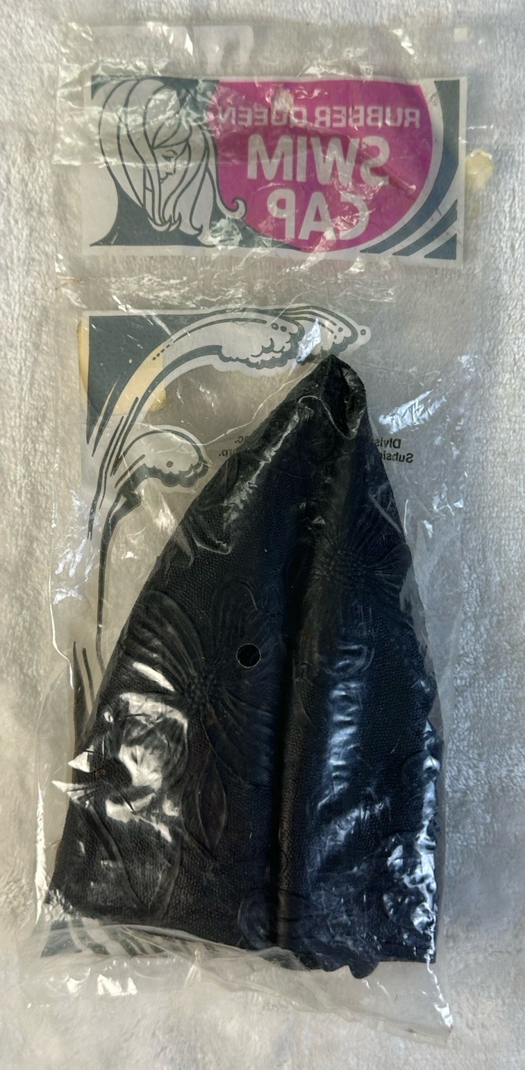 NOS Vintage 70’s Rubber Queen BLACK Swim CAP Riviera Adult Size NEW Swimwear Wet