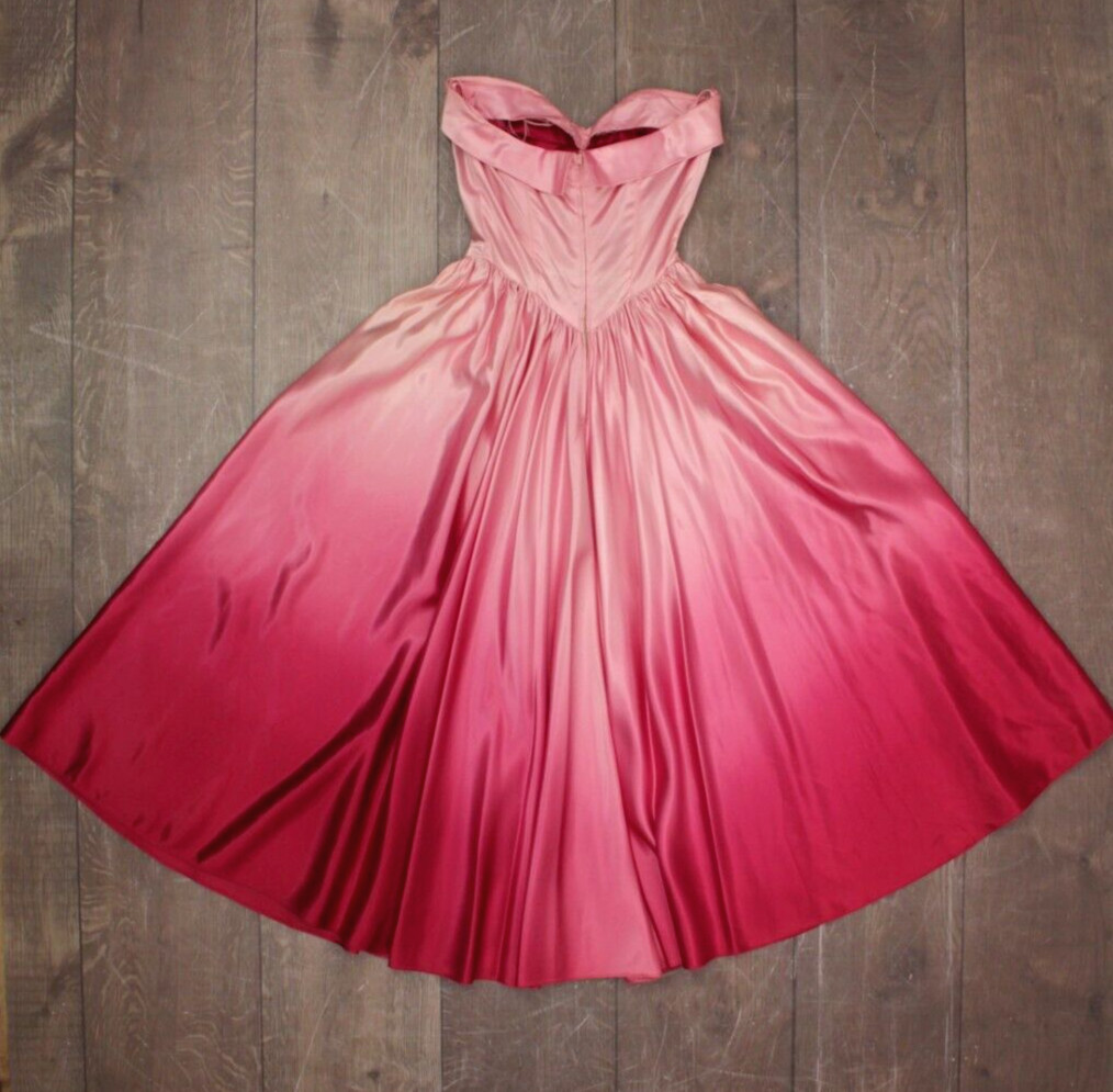 Vtg Women’s 40s Pink Ombre Formal Gown XS/S 1940s Satin Maxi Dress Prom