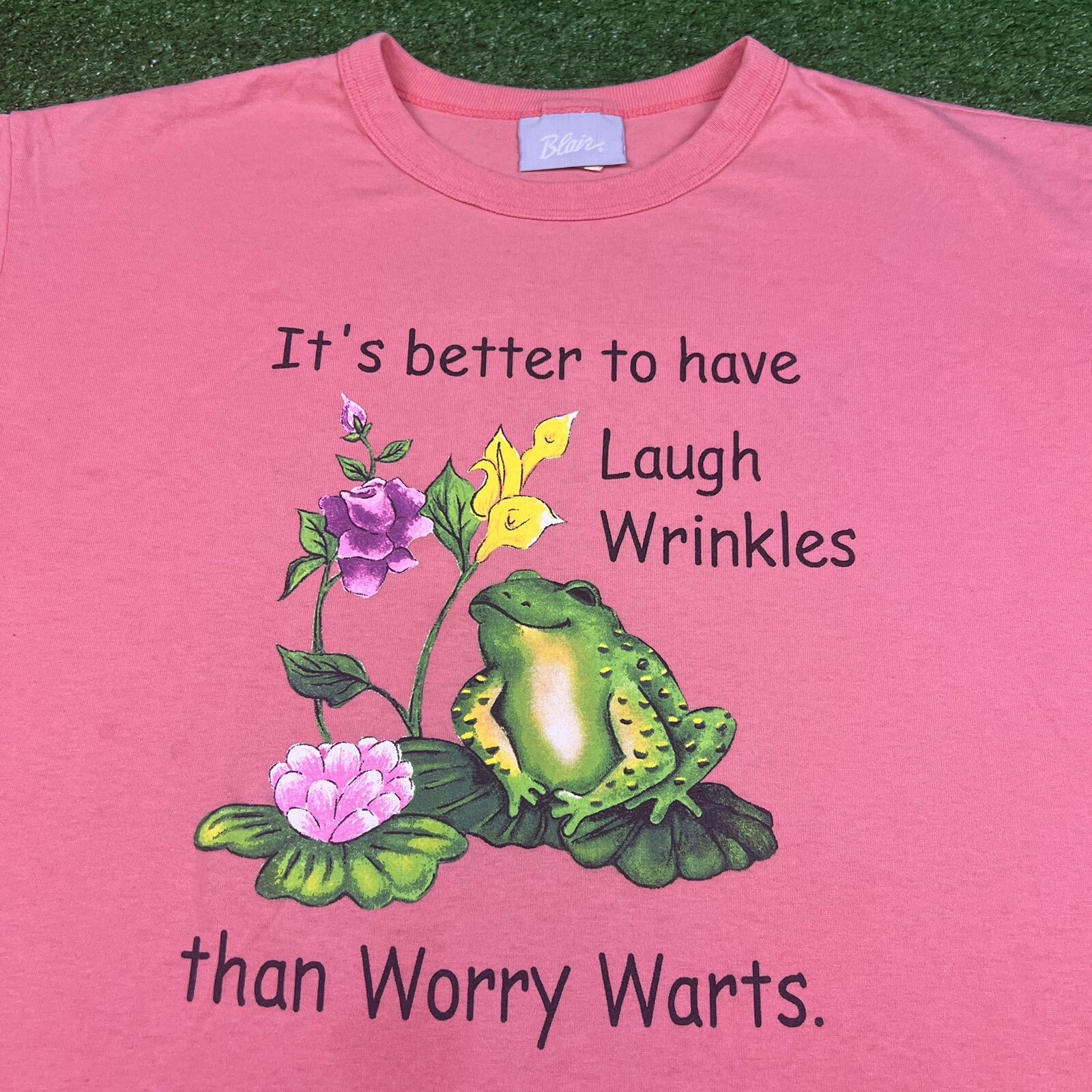 Vintage 90s Blair Women’s „It’s better to have laugh wrinkles” T shirt Sz Large