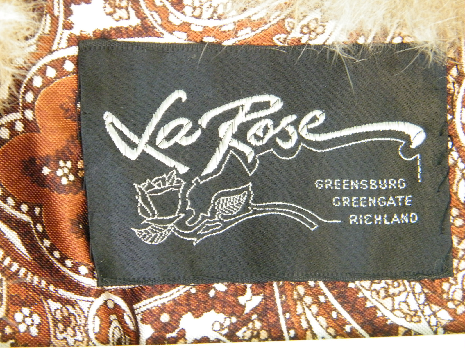 Vintage La Rose Shop Greensburg PA Fur Collared Fluffy Jacket Coat Small