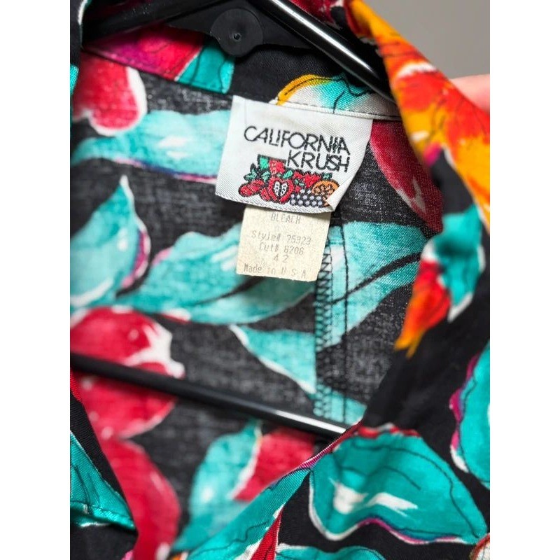 Vintage California Krush Floral Button Down Shirt Womens XL Rayon Tropical USA