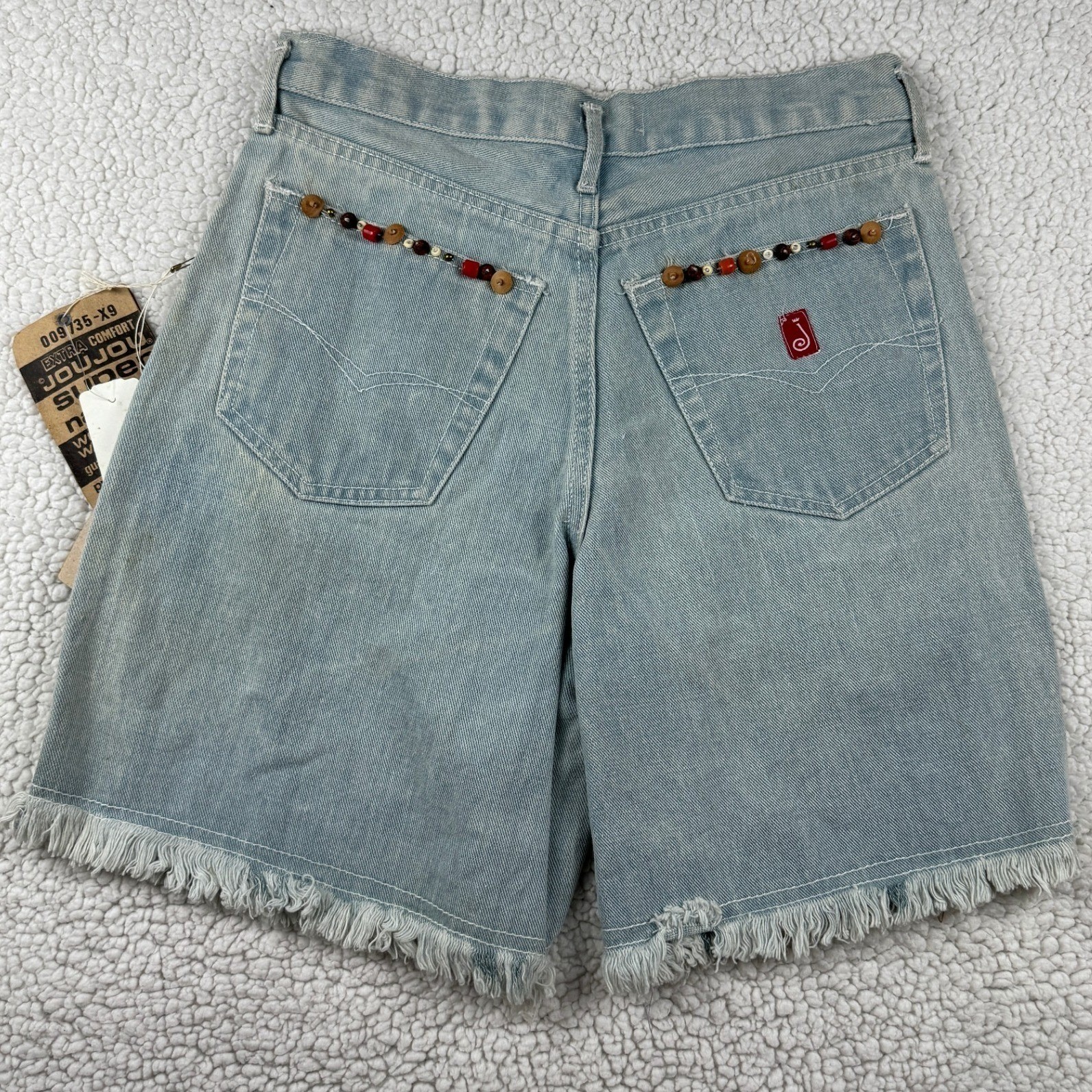 Joujou Vintage 90s Beaded Embroidered Denim Shorts Light Wash Boho Size 7/8