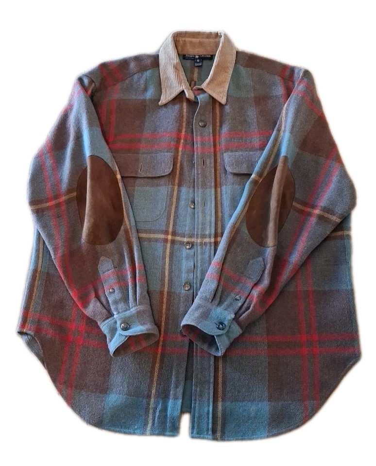 Vintage Ralph Lauren Plaid Lightweight Wool Corduroy Collar Elbow Patches