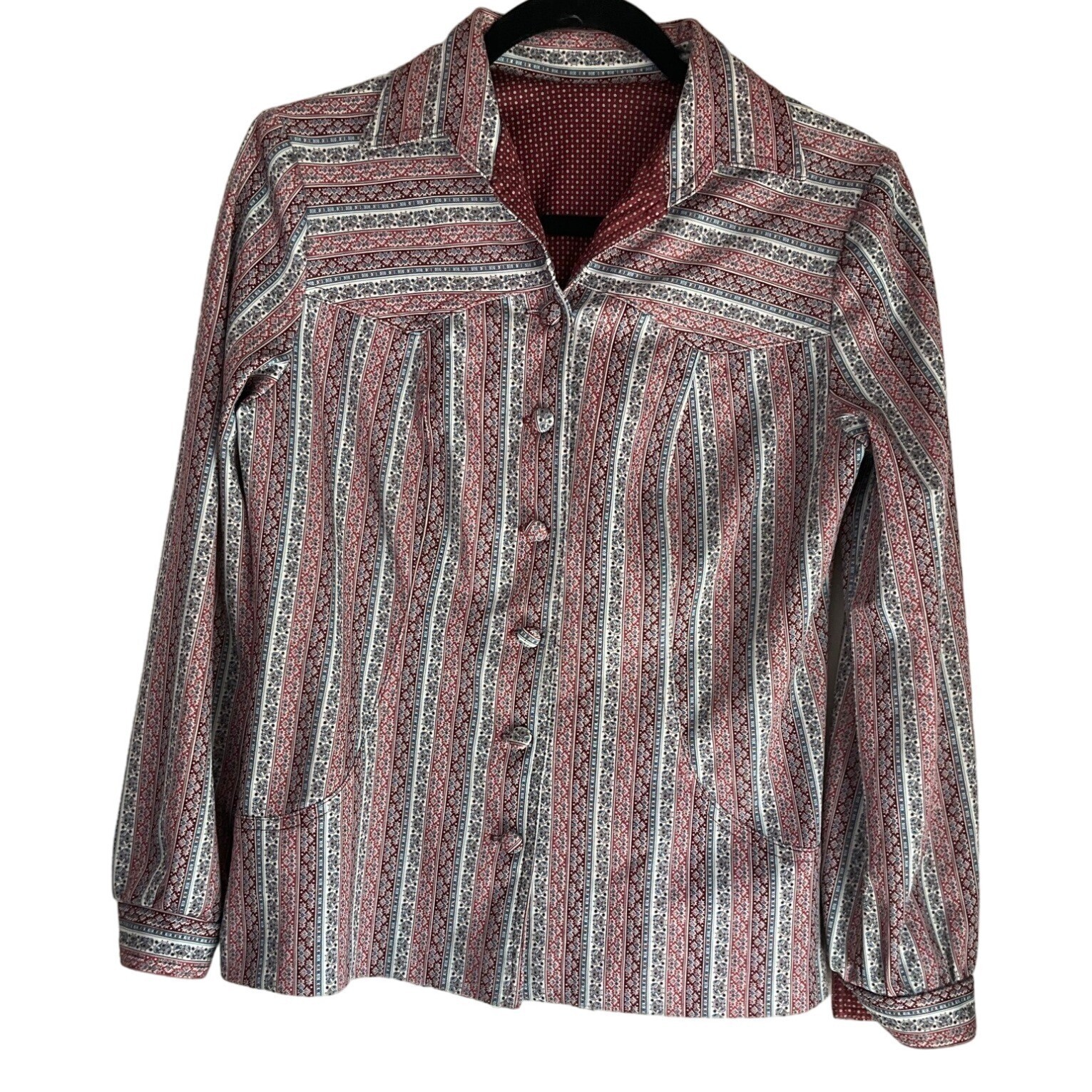 VTG 70’s Handmade Women Small/Medium Button down shirt floral Striped Old Money