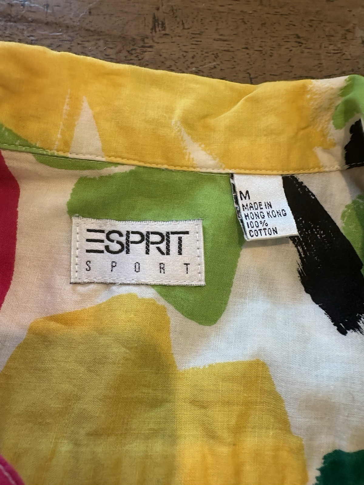 Vintage 80s Esprit Sport Bright Abstract Art To Wear Cotton Blouse Sz M