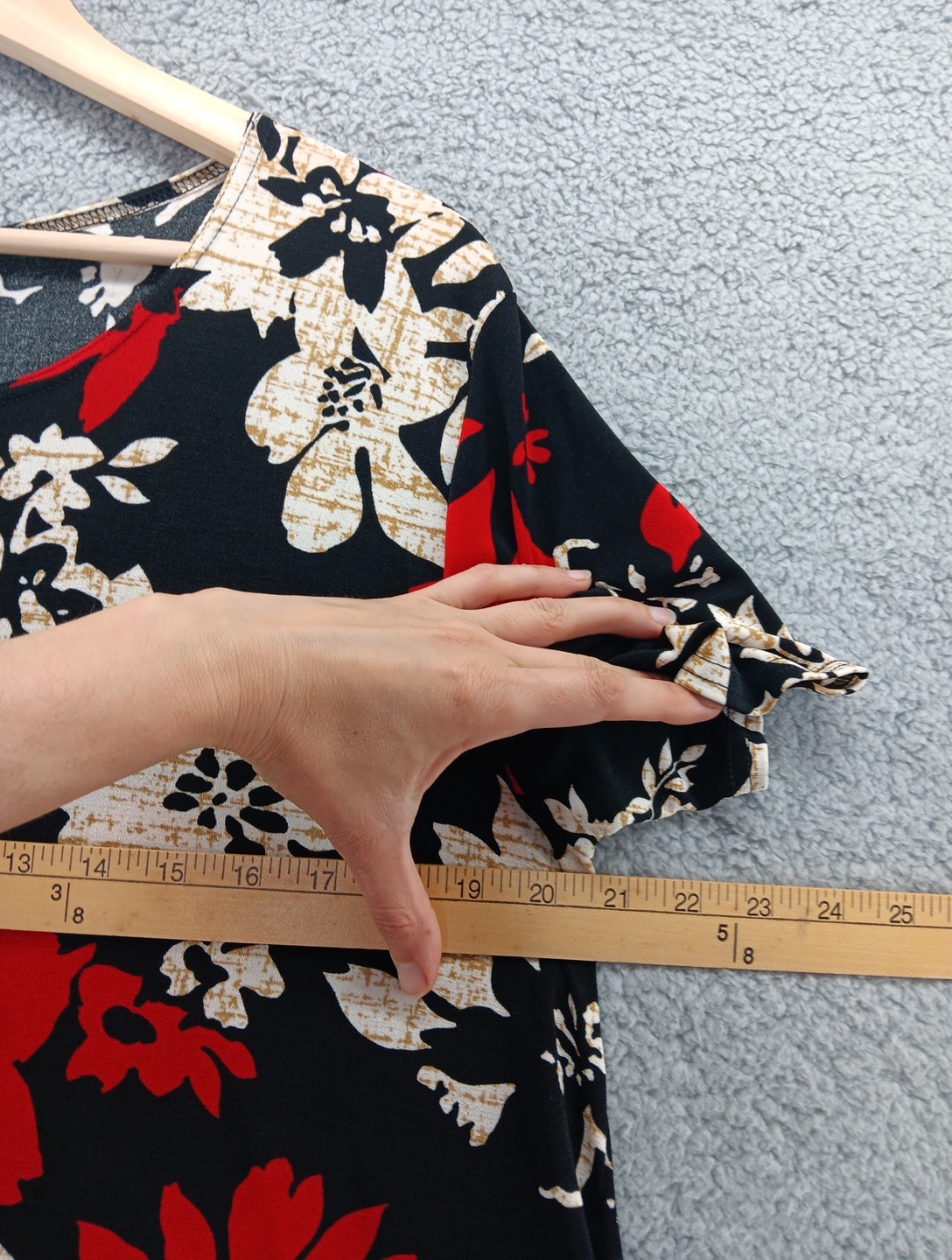 Vintage JOSTAR Slinky Jersey Floral Short Sleeve Travel Dress Black Red Size XL