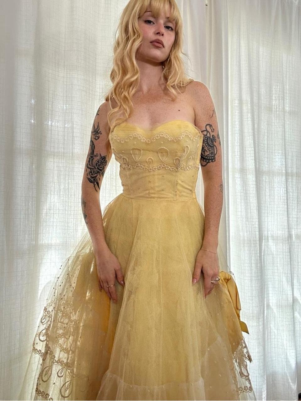 Vintage Late 40s 50s yellow tulle cupcake dress